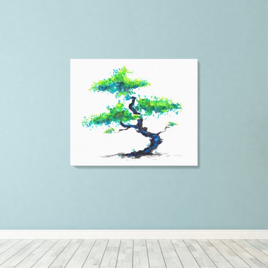 Blauw Bonsai Waterverf Canvas afdrukken (Insitu (Houten vloer))