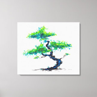 Blauw Bonsai Waterverf Canvas afdrukken