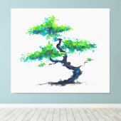 Blauw Bonsai Waterverf Canvas afdrukken (Insitu (Houten vloer))