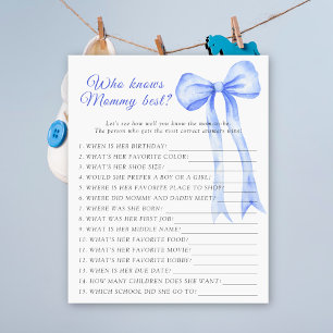 Blauw boog baby shower Wie weet mama beste spel