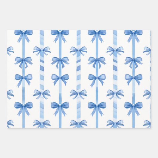 Blauw boog coquette patroon inpakpapier vel (Voorkant 3)