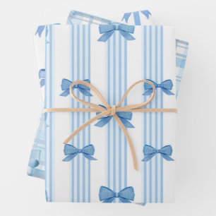 Blauw boog coquette patroon inpakpapier vel
