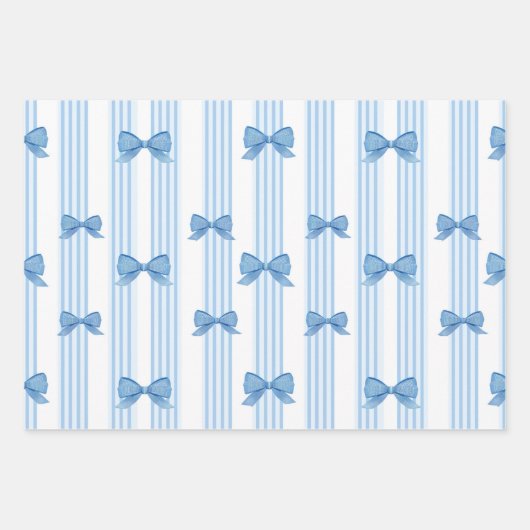 Blauw boog coquette patroon inpakpapier vel (Voorkant)