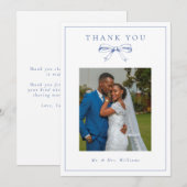  Blauw Boog Foto Vlak Huwelijk Bedankkaart (Voorkant / Achterkant)