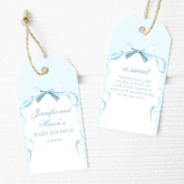 Blauw boog lint baby shower dank u gunst tags cadeaulabel