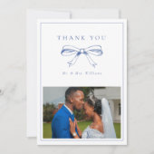 Blauw Boog Mr. & Mrs. Foto Vlak Huwelijk Bedankkaart (Voorkant)