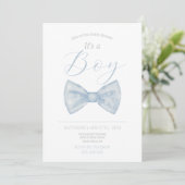Blauw boog stropdas het is jongen baby shower uitn kaart (Staand voorkant)