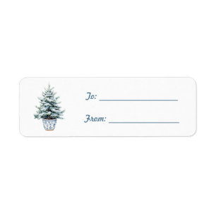 Blauw Boom Kerstmis Etiket