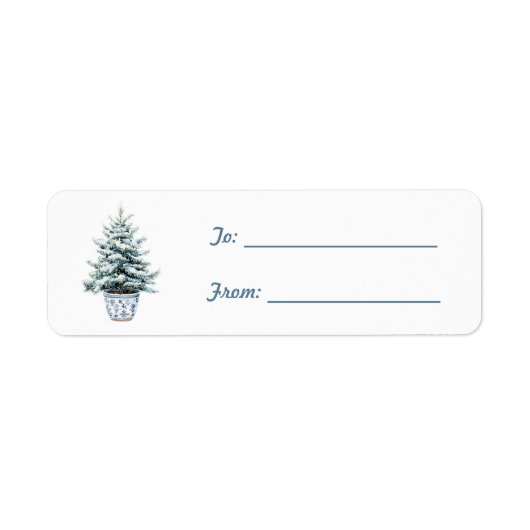 Blauw Boom Kerstmis Etiket (Voorkant)