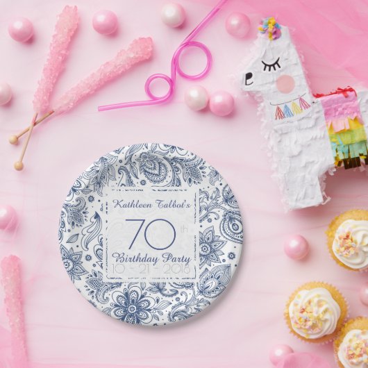 Blauw  Bord 70e verjaardag op jaarpapier (Feest)