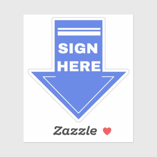 Blauw bord hier pijl sticker (Vel)