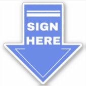 Blauw bord hier pijl sticker (Voorkant)