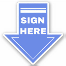 Blauw bord hier pijl sticker