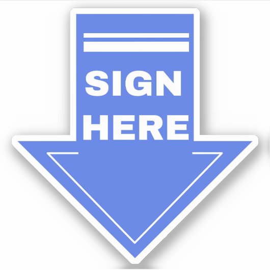 Blauw bord hier pijl sticker (Voorkant)