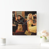 Blauw Bord Vierkante Klok (Huis)