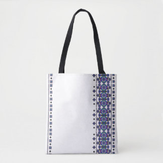 Blauw borduurwerk dubbelzijdig tote bag
