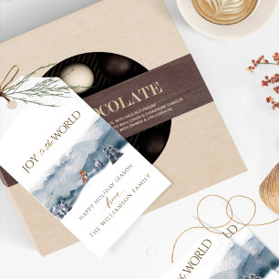 Blauw bos en vos, Joy to the World, feestdag Cadeaulabel