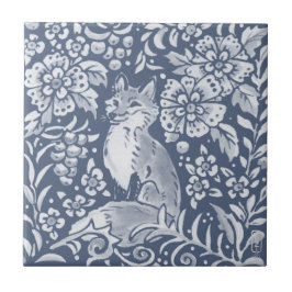 Blauw bos Fox Forest Animal Floral Tegeltje
