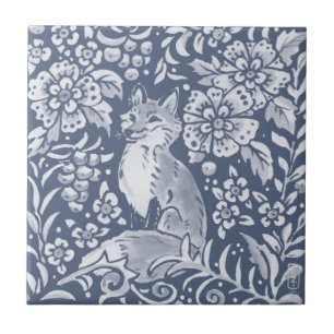 Blauw bos Fox Forest Animal Floral Tegeltje