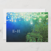 Blauw Bos Mason Jar Fairy Lights Bruiloft Kaart (Achterkant)