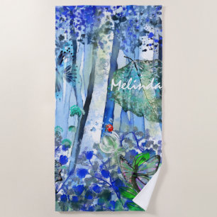 Blauw bos met naam strandlaken