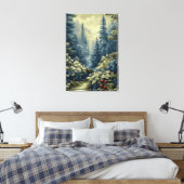 Blauw bos met rode bessen, gestileerd landschap canvas afdruk (Insitu (Slaapkamer))