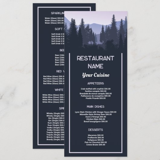 Blauw bos, Restaurant Slimline Menu (Voorkant / Achterkant)