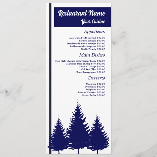 Blauw bos, Restaurant Slimline Menu (Voorkant)