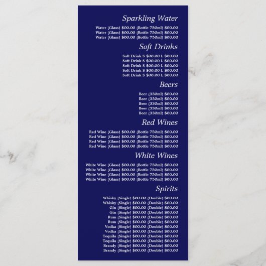 Blauw bos, Restaurant Slimline Menu (Achterkant)