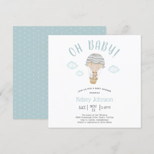 Blauw bos teddybeer konijn babyshower kaart