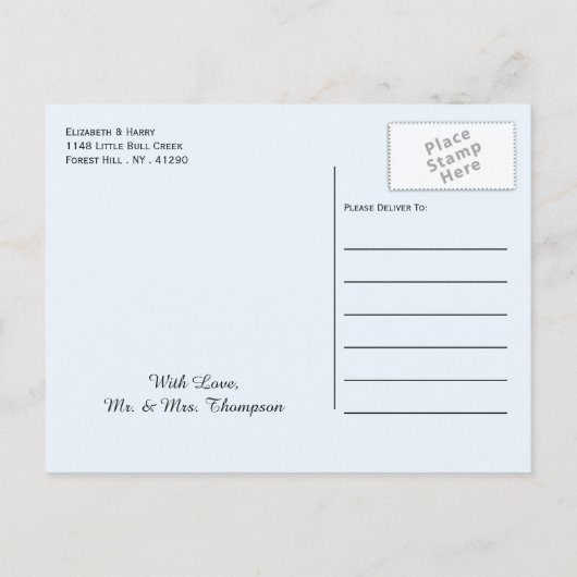 Blauw boslandschap, Rustic trouwkaart Save the Dat Aankondigingskaart (Achterkant)