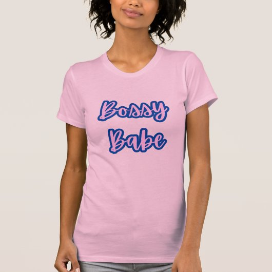  Blauw Bossy Babe Tekst +Outline Vrouwen T-shirt (Voorkant)