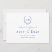 Blauw Botaniacal Crest Monogram Sla de datum op Kaart (Voorkant)