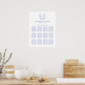 Blauw Botaniacal Crest Monogram Zitkaarten Poster (Keuken)