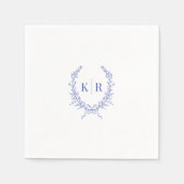 Blauw Botaniacal & Lint Kam Monogram Bruiloft Servet (Voorkant)