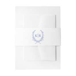 Blauw Botaniacal & Lint Kam Monogram Bruiloft Uitnodigingen Wikkel