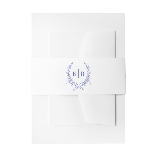 Blauw Botaniacal & Lint Kam Monogram Bruiloft Uitnodigingen Wikkel (Voorkant Voorbeeld)