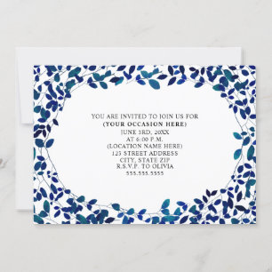 Blauw botanisch algemeen feest kaart