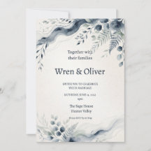 Blauw botanisch aquarel trouwuitnodiging