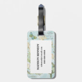 Blauw botanisch bagagelabel (Achterkant verticaal)