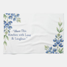 Blauw botanisch blad Bloemrijk, Zegen deze keuken Theedoek