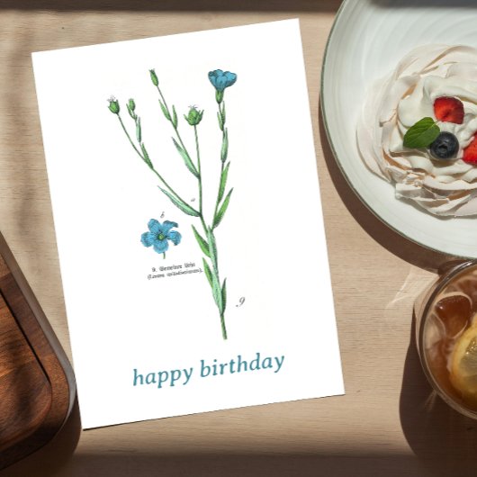 Blauw Botanisch Bloemen Vlas Linum Verjaardag Briefkaart