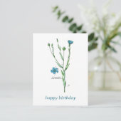 Blauw Botanisch Bloemen Vlas Linum Verjaardag Briefkaart (Staand voorkant)