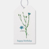  Blauw Botanisch Bloemen Vlas Linum Verjaardag Cadeaulabel (Voorkant)