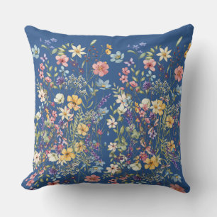 Blauw botanisch bloemontwerp kussen