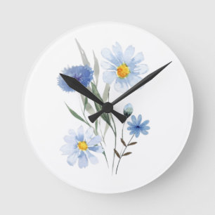 Blauw botanisch boeket wilde bloemen Waterverf Ronde Klok