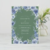 Blauw botanisch bosbruiloft kaart (Staand voorkant)