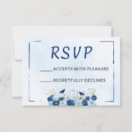 Blauw botanisch elegant huwelijksfeest RSVP kaartje