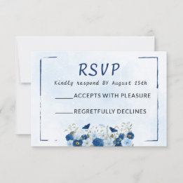 Blauw botanisch elegant huwelijksfeest RSVP kaartje
