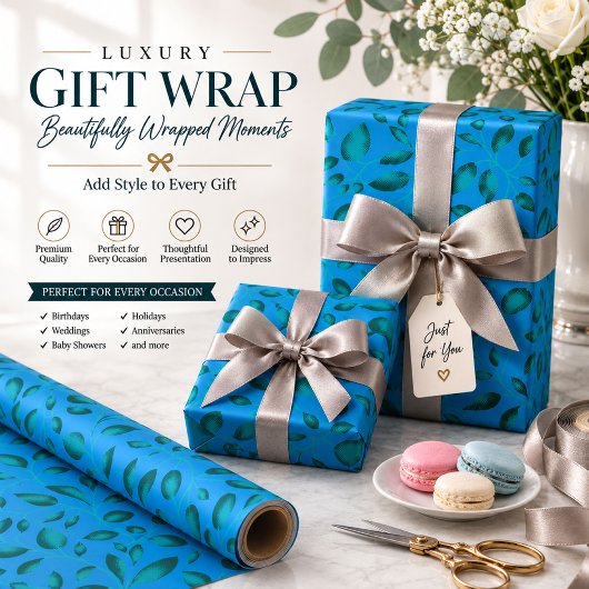 Blauw botanisch inpakpapier